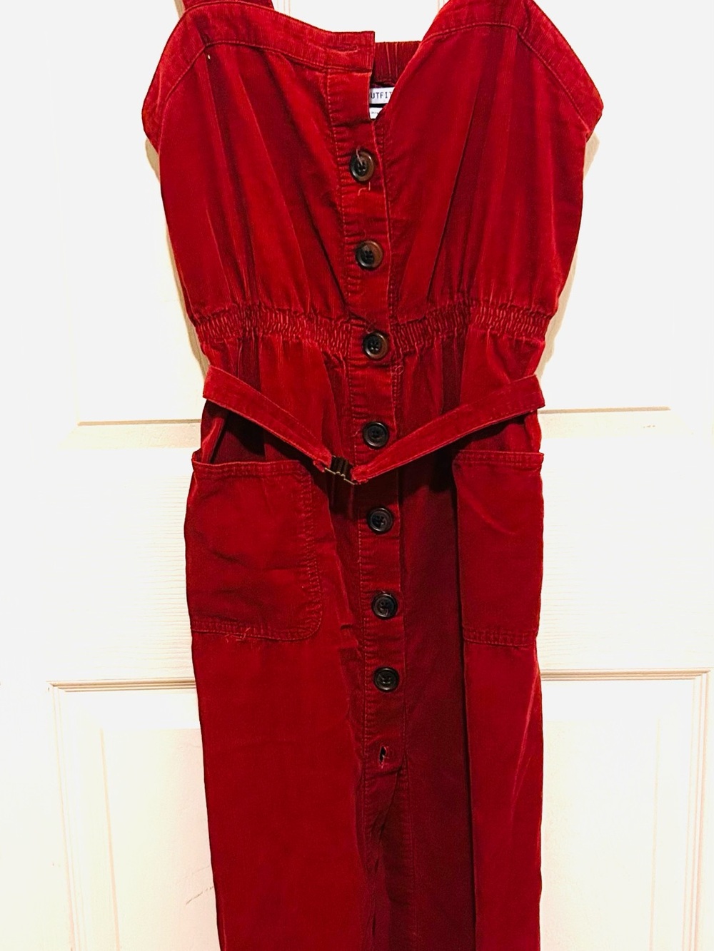 Urban Outfitters Deep Red Strapless Button-Front Midi Dress